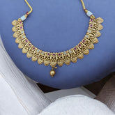 Traditional Gold-Plated Necklace Set with Ruby and Pearl Accents